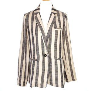 NEW Audrey 3+1 Linen Blend Blazer Jacket Vertical Thick Stripes Neutral Color